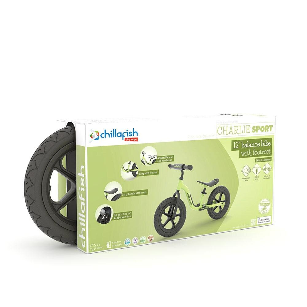 Chillafish Bicicleta de echilibru Charlie Sport Pistachio 12 inch reglabila ghidon din spuma suport picioare greutate admisa 35 kg