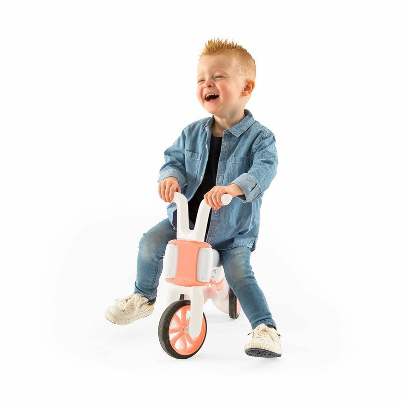 Chillafish Tricicleta pentru copii Bunzi Mate Flamingo 2 in 1 transformabila in bicicleta fara pedale scaun usor reglabil roti din cauciuc sintetic spatiu depozitare jucarii greutate admisa 25 kg