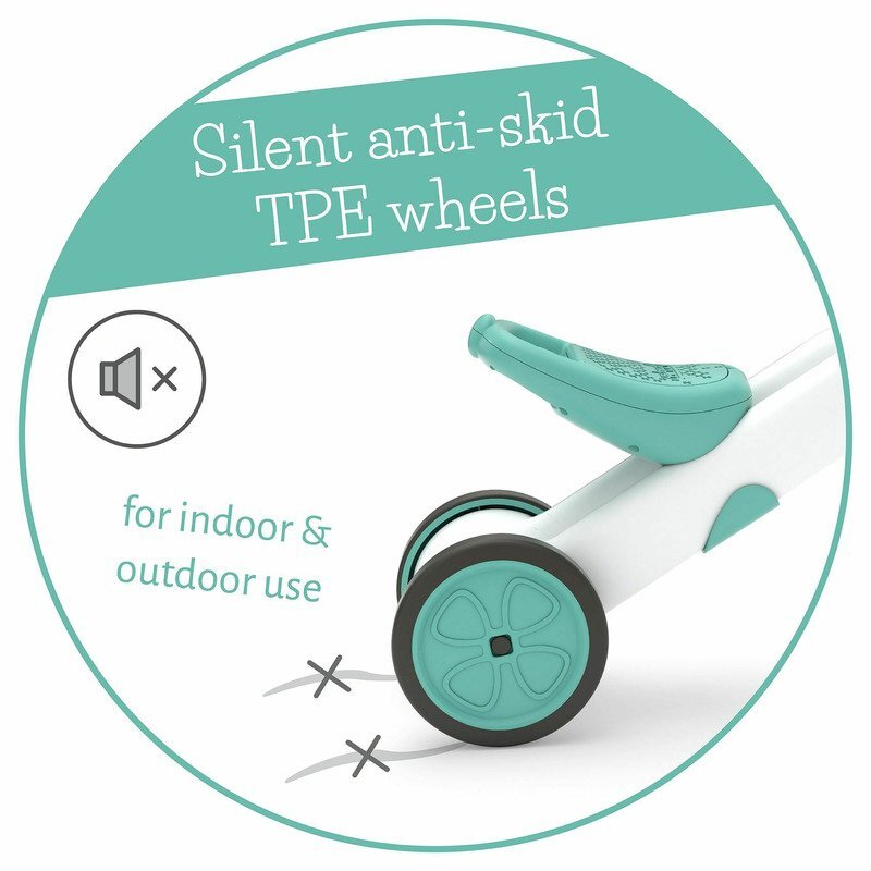 Chillafish Tricicleta pentru copii Bunzi Mate Mint 2 in 1 transformabila in bicicleta fara pedale scaun usor reglabil roti din cauciuc sintetic spatiu depozitare jucarii greutate admisa 25 kg