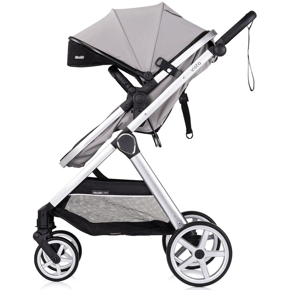 CHIPOLINO Carucior 2 in 1 pentru copii Vista Cloud Grey transformabil cadru din aluminiu sezut reversibil maner reglabil suspensii husa de picioare geanta greutate suportata 22 kg