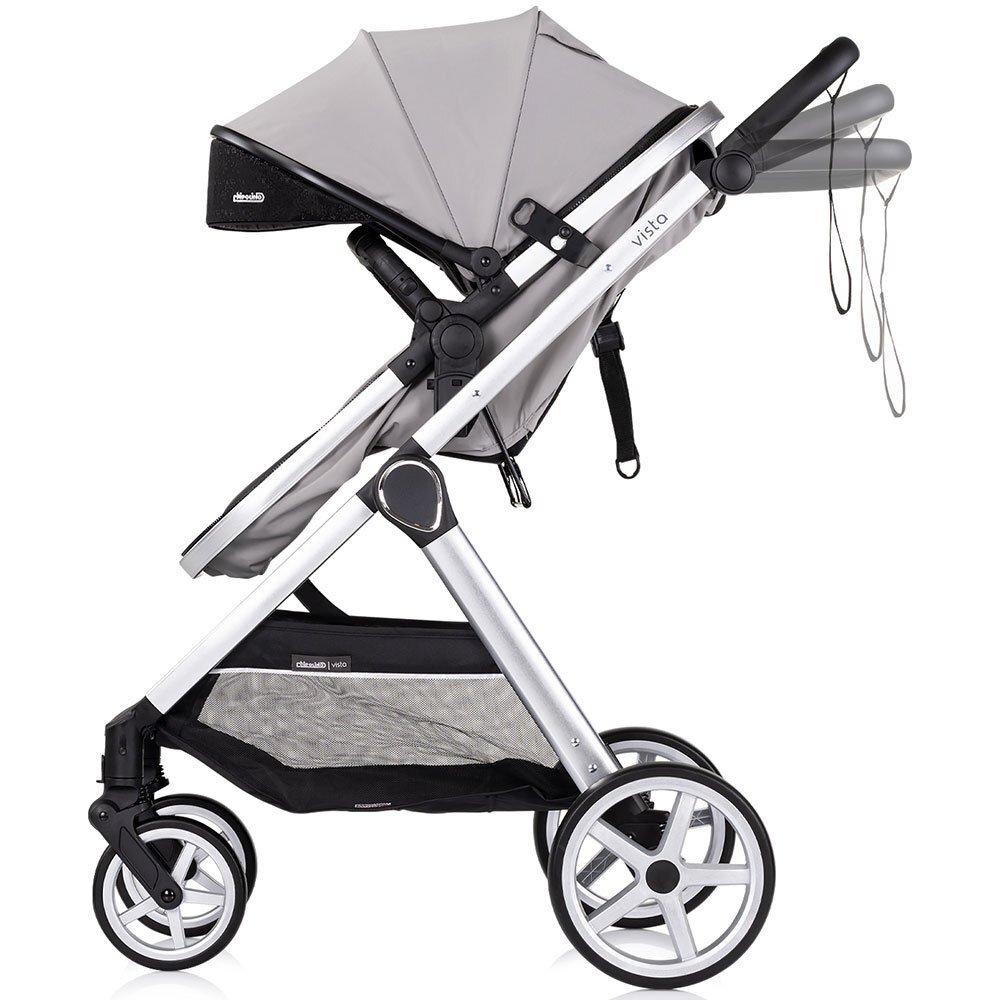 CHIPOLINO Carucior 2 in 1 pentru copii Vista Cloud Grey transformabil cadru din aluminiu sezut reversibil maner reglabil suspensii husa de picioare geanta greutate suportata 22 kg