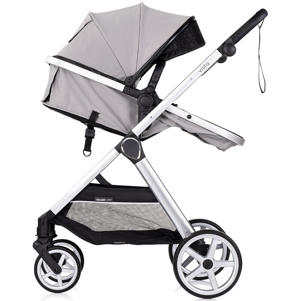 CHIPOLINO Carucior 2 in 1 pentru copii Vista Cloud Grey transformabil cadru din aluminiu sezut reversibil maner reglabil suspensii husa de picioare geanta greutate suportata 22 kg