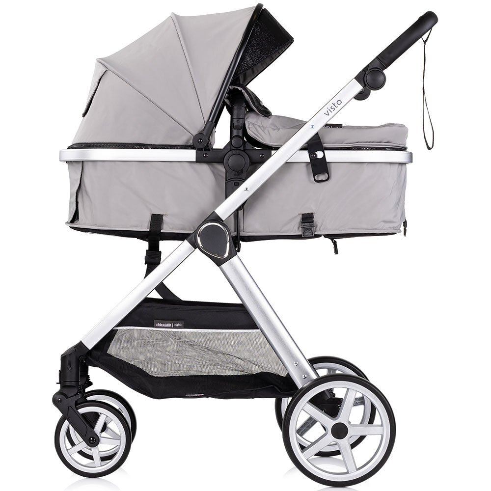 CHIPOLINO Carucior 2 in 1 pentru copii Vista Cloud Grey transformabil cadru din aluminiu sezut reversibil maner reglabil suspensii husa de picioare geanta greutate suportata 22 kg