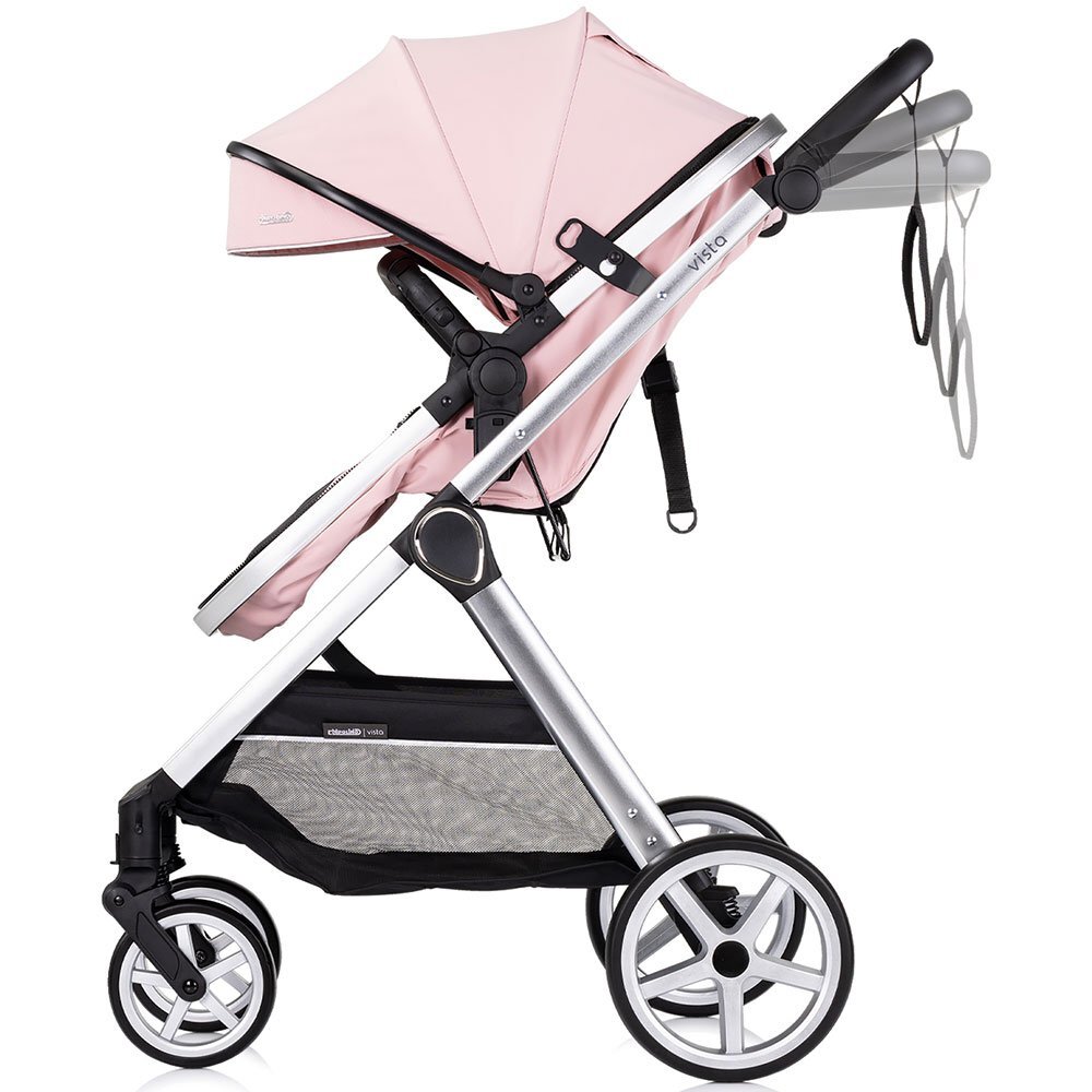 CHIPOLINO Carucior 2 in 1 pentru copii Vista Pink Marshmallow transformabil cadru din aluminiu sezut reversibil maner reglabil suspensii husa de picioare geanta greutate suportata 22 kg