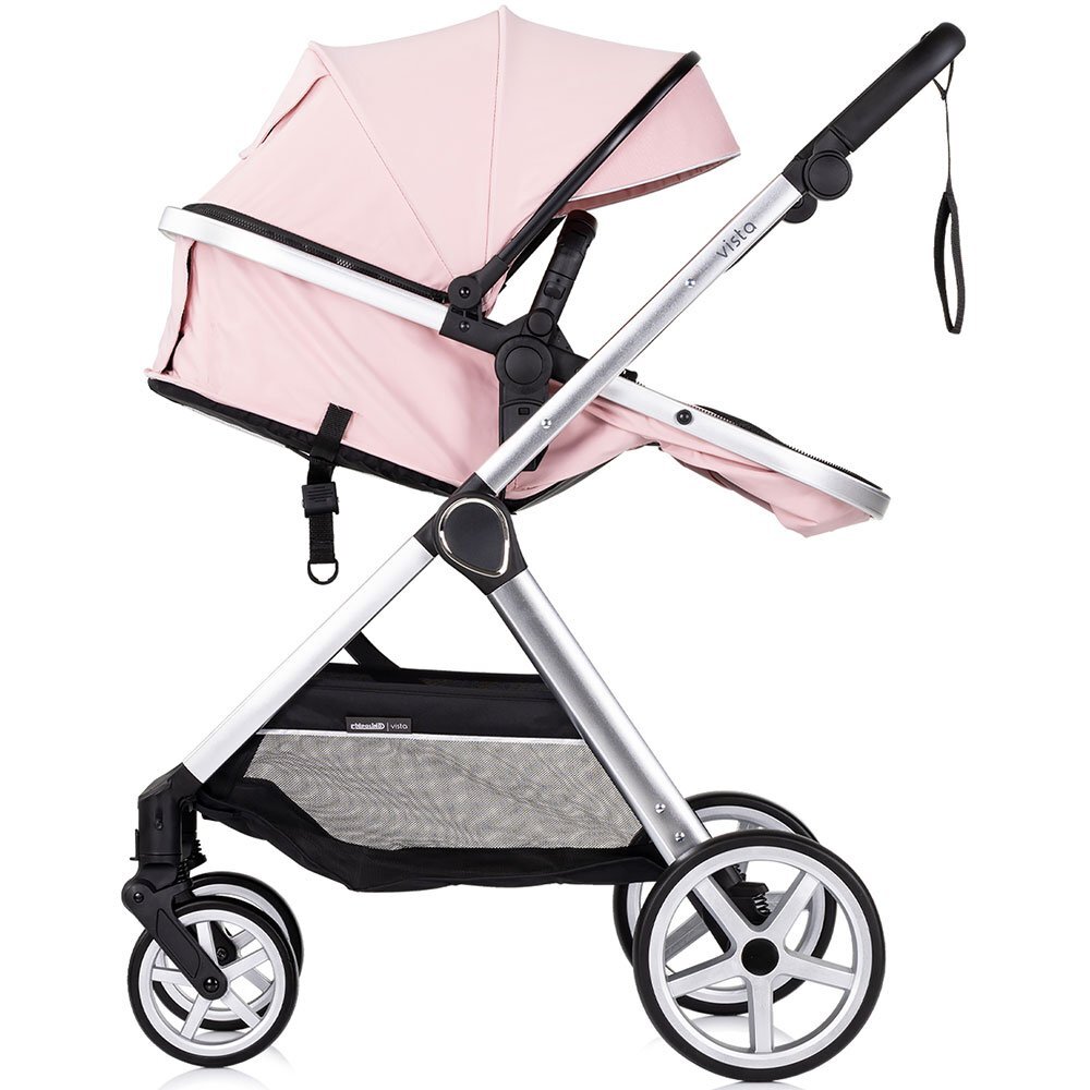 CHIPOLINO Carucior 2 in 1 pentru copii Vista Pink Marshmallow transformabil cadru din aluminiu sezut reversibil maner reglabil suspensii husa de picioare geanta greutate suportata 22 kg