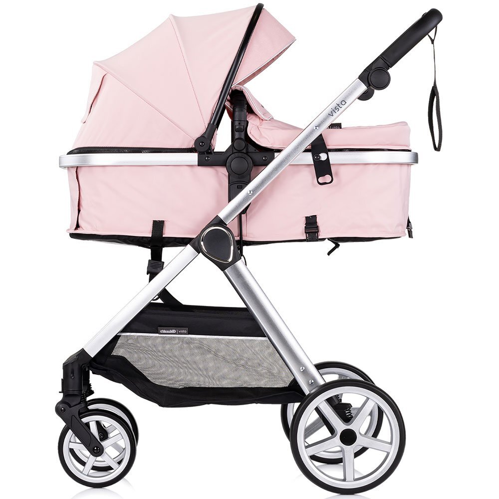 CHIPOLINO Carucior 2 in 1 pentru copii Vista Pink Marshmallow transformabil cadru din aluminiu sezut reversibil maner reglabil suspensii husa de picioare geanta greutate suportata 22 kg