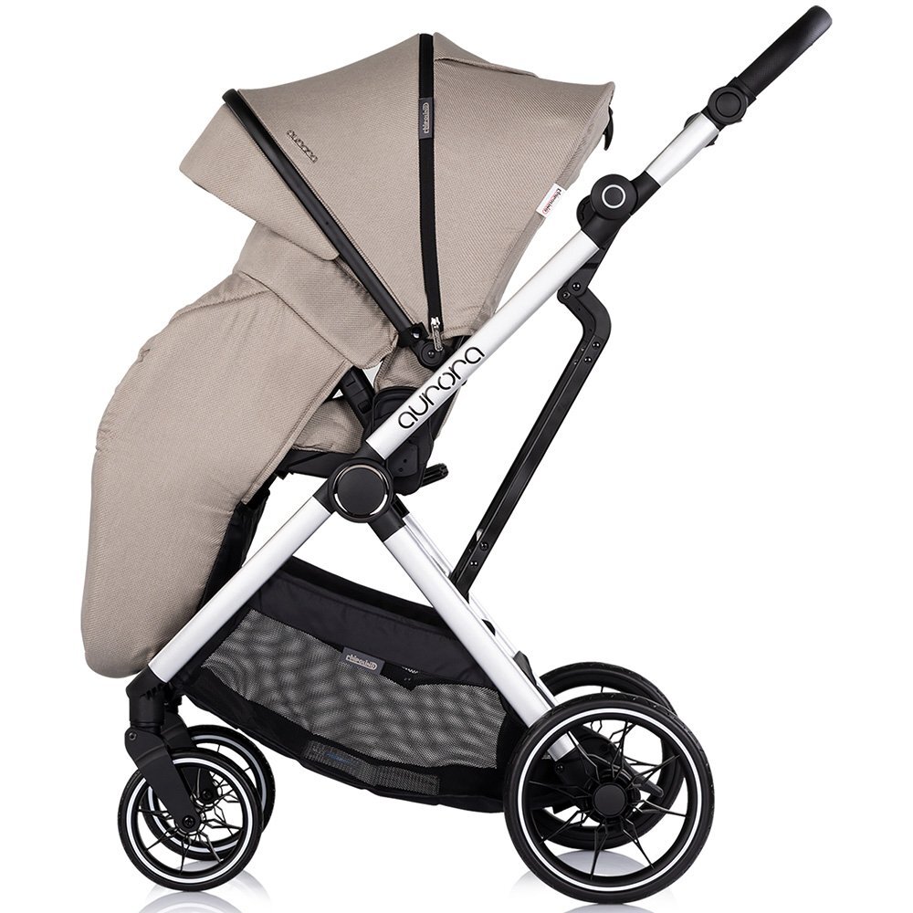 CHIPOLINO Carucior 3 in 1 pentru copii Aurora Latte reversibil spatar reglabil cadru din aluminiu suspensii geanta greutate admisa 22 kg