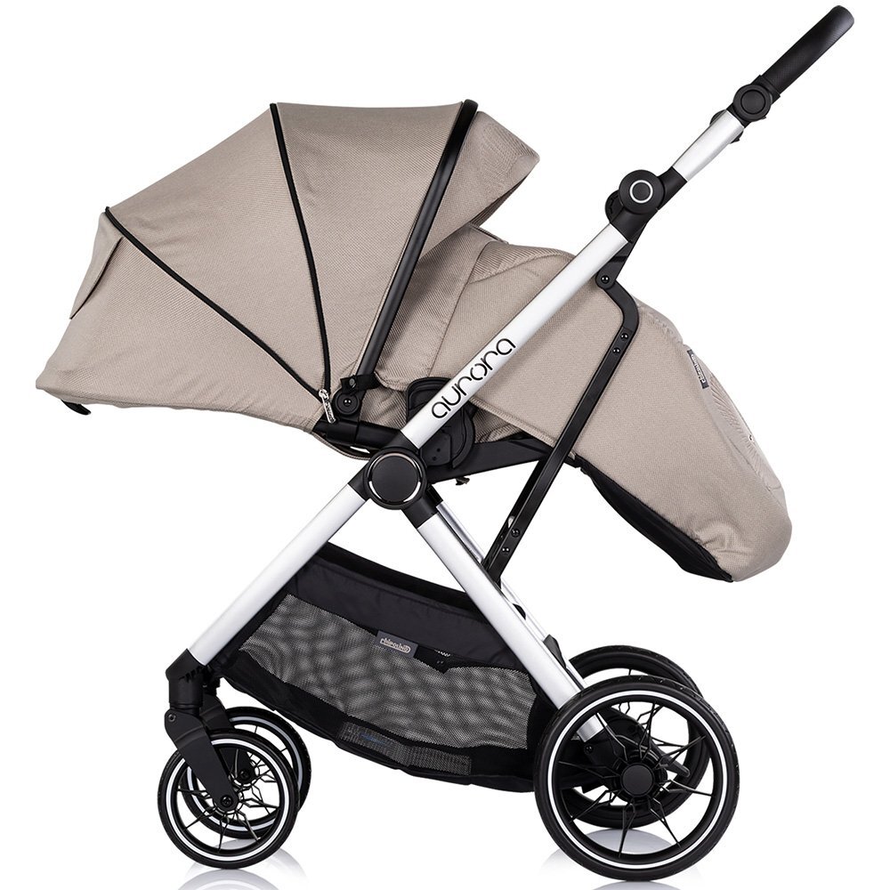 CHIPOLINO Carucior 3 in 1 pentru copii Aurora Latte reversibil spatar reglabil cadru din aluminiu suspensii geanta greutate admisa 22 kg