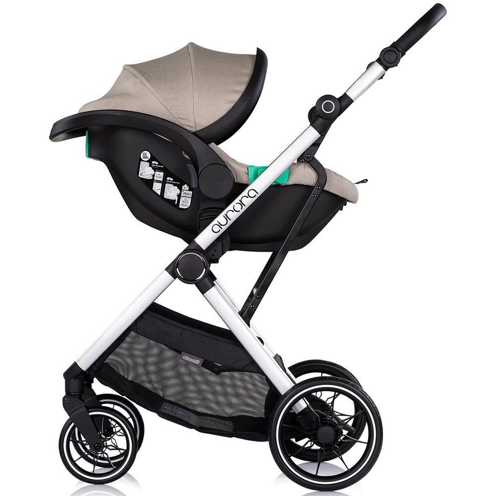 CHIPOLINO Carucior 3 in 1 pentru copii Aurora Latte reversibil spatar reglabil cadru din aluminiu suspensii geanta greutate admisa 22 kg