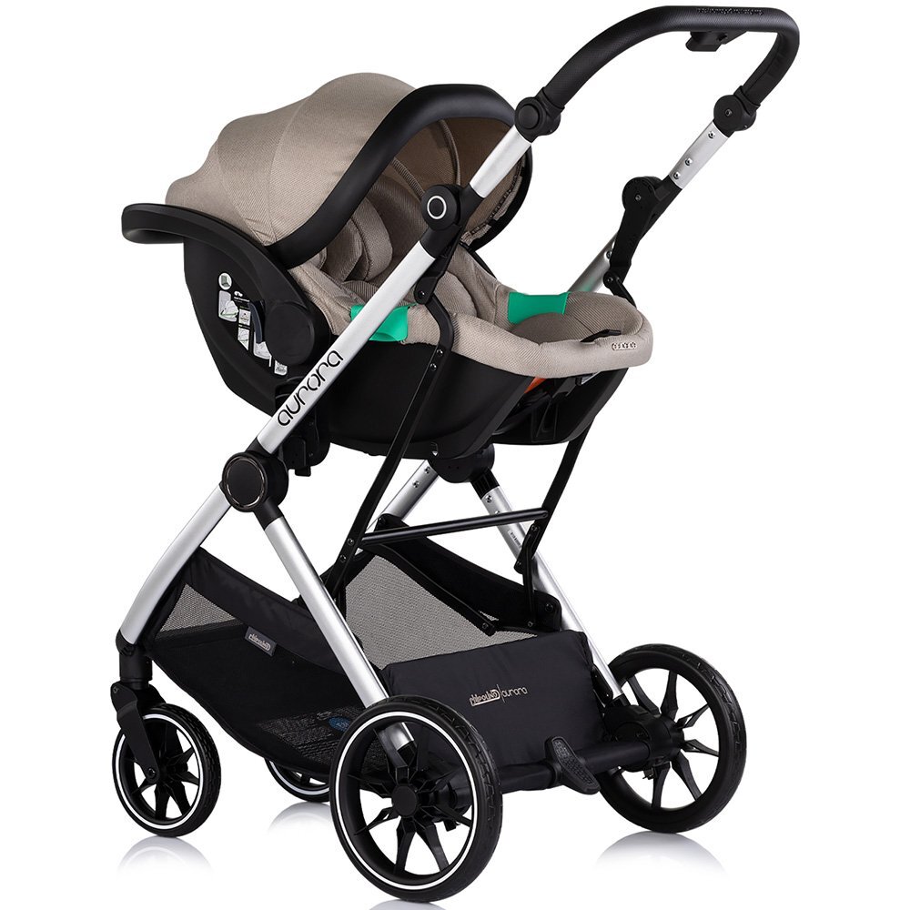 CHIPOLINO Carucior 3 in 1 pentru copii Aurora Latte reversibil spatar reglabil cadru din aluminiu suspensii geanta greutate admisa 22 kg