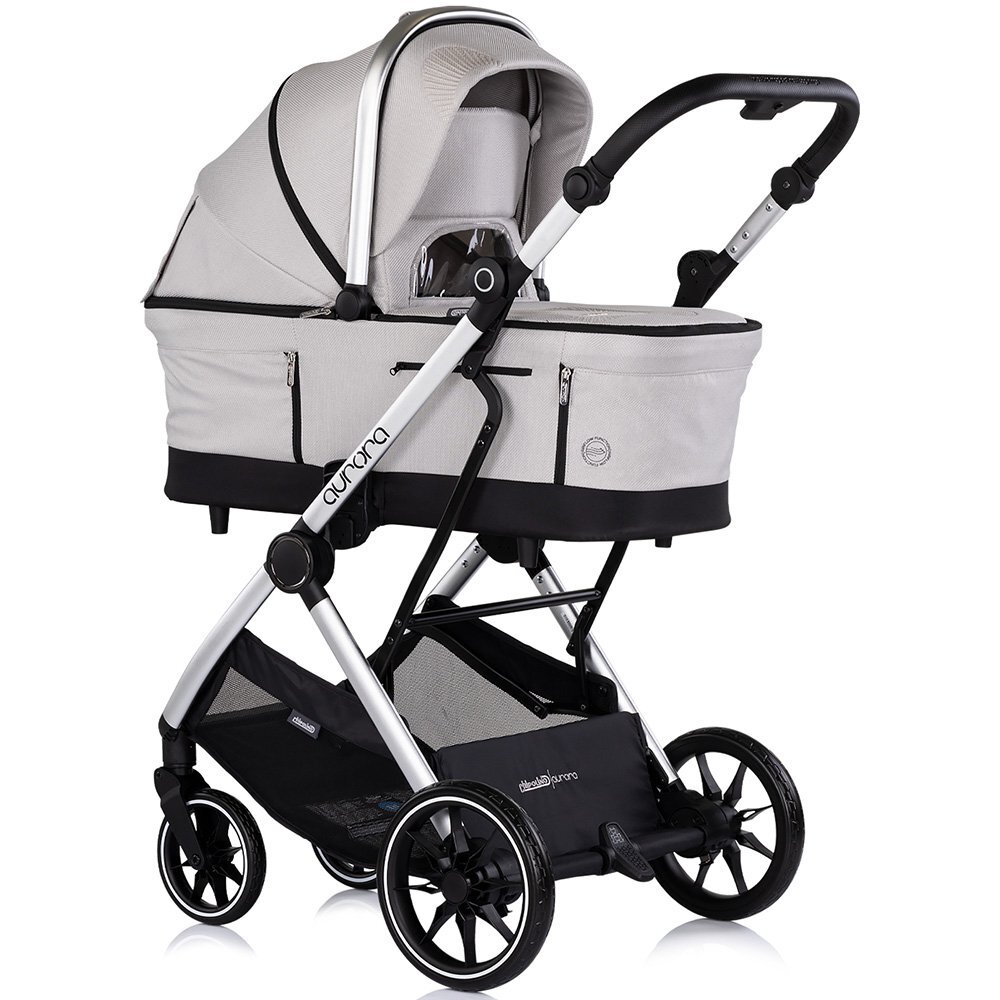 CHIPOLINO Carucior 3 in 1 pentru copii Aurora Platinum reversibil spatar reglabil cadru din aluminiu suspensii geanta greutate admisa 22 kg