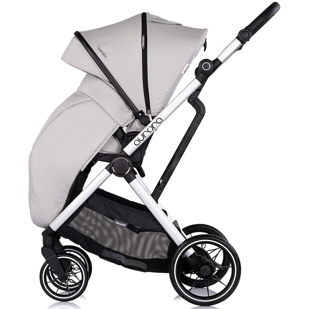 CHIPOLINO Carucior 3 in 1 pentru copii Aurora Platinum reversibil spatar reglabil cadru din aluminiu suspensii geanta greutate admisa 22 kg
