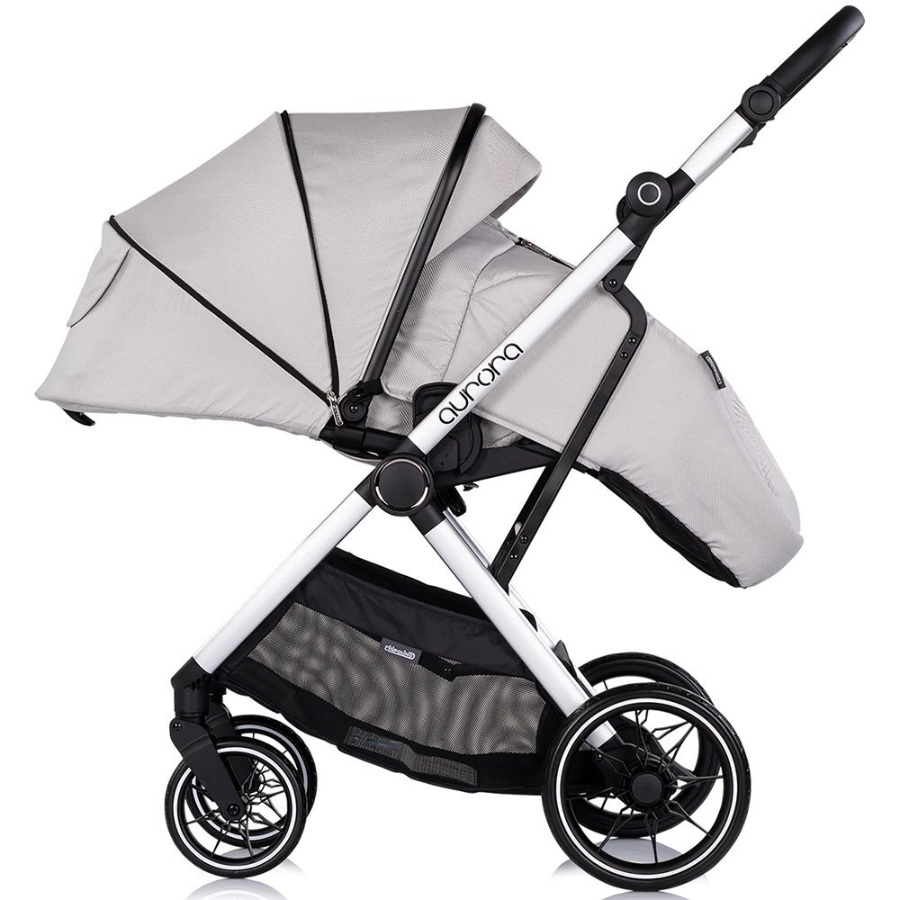 CHIPOLINO Carucior 3 in 1 pentru copii Aurora Platinum reversibil spatar reglabil cadru din aluminiu suspensii geanta greutate admisa 22 kg