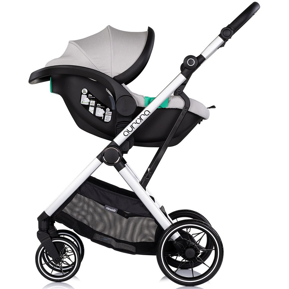 CHIPOLINO Carucior 3 in 1 pentru copii Aurora Platinum reversibil spatar reglabil cadru din aluminiu suspensii geanta greutate admisa 22 kg