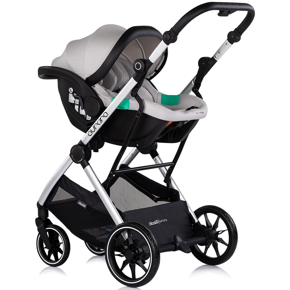 CHIPOLINO Carucior 3 in 1 pentru copii Aurora Platinum reversibil spatar reglabil cadru din aluminiu suspensii geanta greutate admisa 22 kg