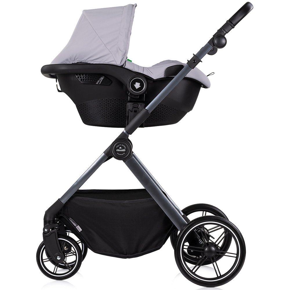 CHIPOLINO Carucior 3 in 1 pentru copii Pearl Platinum transformabil reversibil roti cu suspensii geanta pentru infasat greutate admisa 22 kg