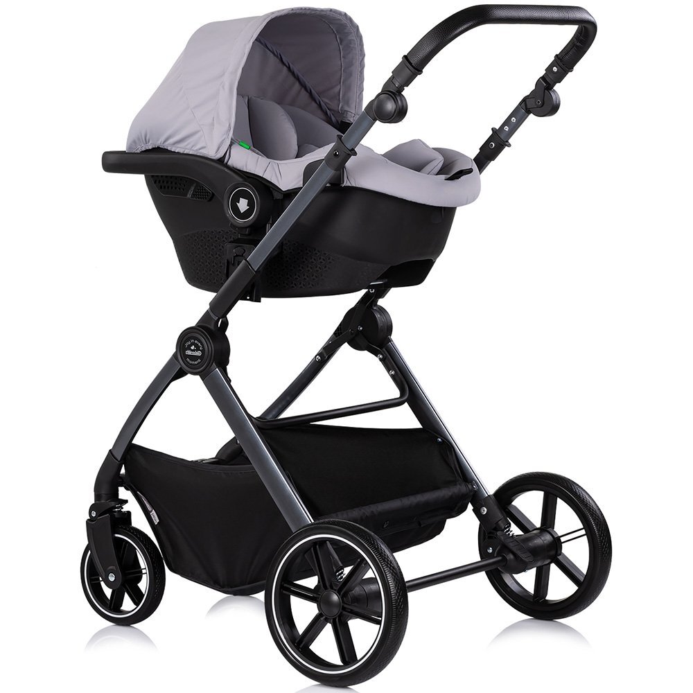 CHIPOLINO Carucior 3 in 1 pentru copii Pearl Platinum transformabil reversibil roti cu suspensii geanta pentru infasat greutate admisa 22 kg