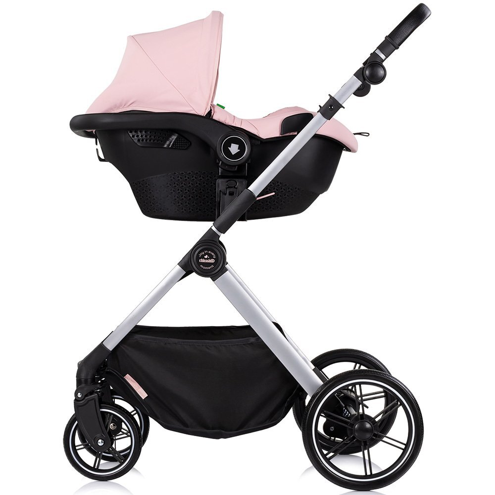 CHIPOLINO Carucior 3 in 1 pentru copii Pearl Powder Pink transformabil reversibil roti cu suspensii geanta pentru infasat greutate admisa 22 kg