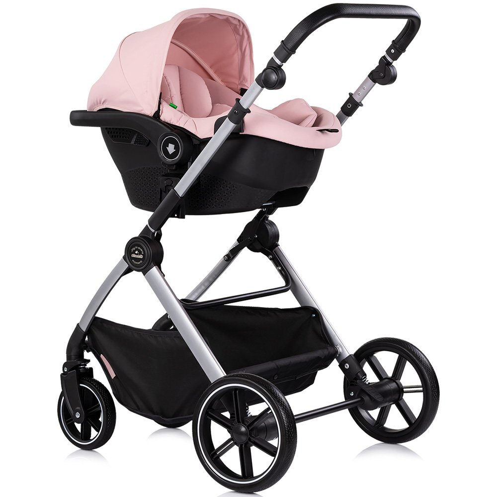 CHIPOLINO Carucior 3 in 1 pentru copii Pearl Powder Pink transformabil reversibil roti cu suspensii geanta pentru infasat greutate admisa 22 kg