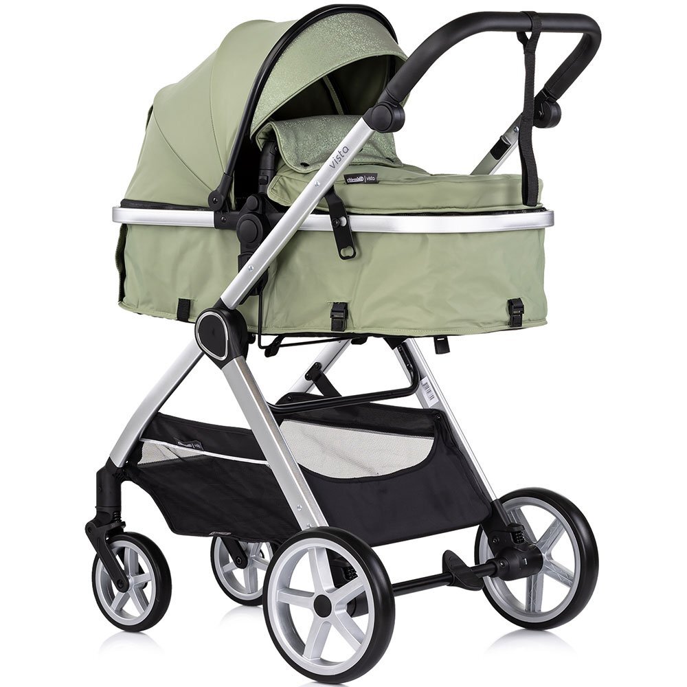 CHIPOLINO Carucior 3 in 1 pentru copii Vista Basil transformabil cadru din aluminiu sezut reversibil maner reglabil suspensii husa de picioare geanta greutate suportata 22 kg