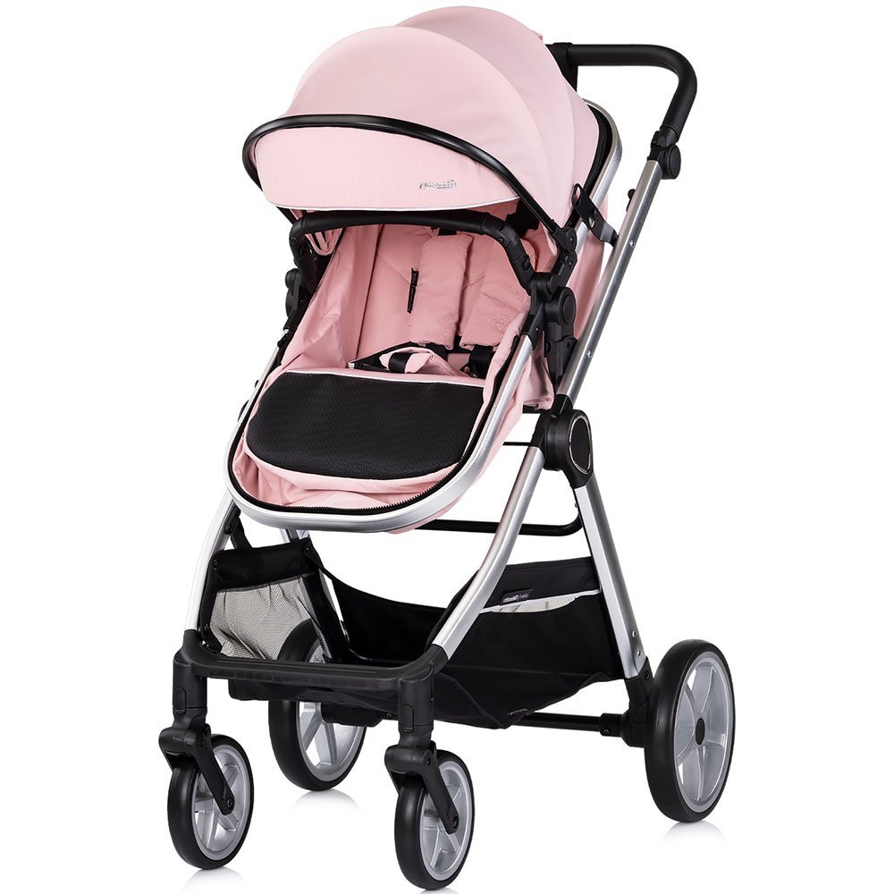 CHIPOLINO Carucior 3 in 1 pentru copii Vista Pink Marshmallow transformabil cadru din aluminiu sezut reversibil maner reglabil suspensii husa de picioare geanta greutate suportata 22 kg