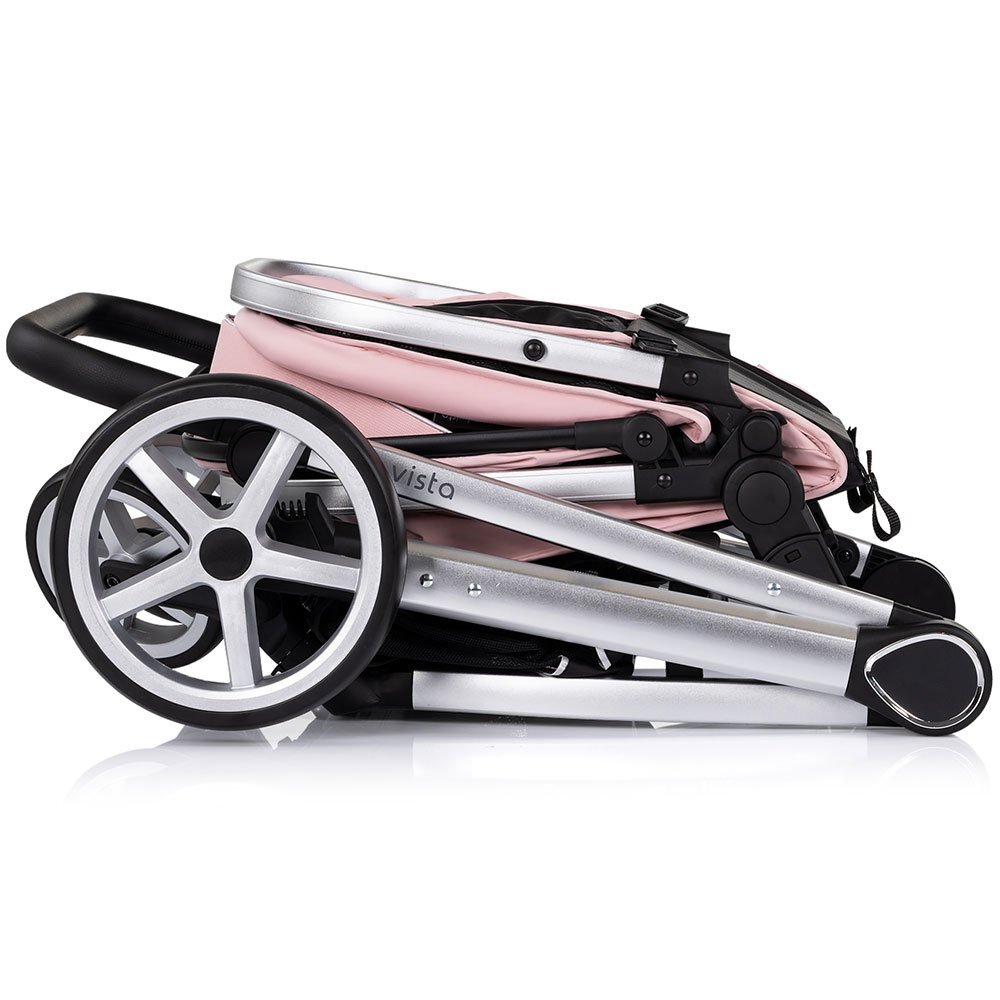 CHIPOLINO Carucior 3 in 1 pentru copii Vista Pink Marshmallow transformabil cadru din aluminiu sezut reversibil maner reglabil suspensii husa de picioare geanta greutate suportata 22 kg