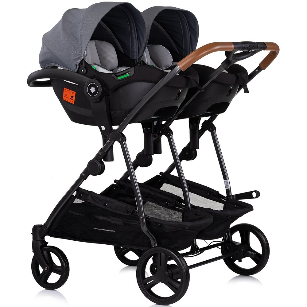 CHIPOLINO Carucior gemeni Duo Smart 3 in 1 cloud Cadru aluminiu pliere compacta Suspensii si frana Spartar reglabil accesorii incluse