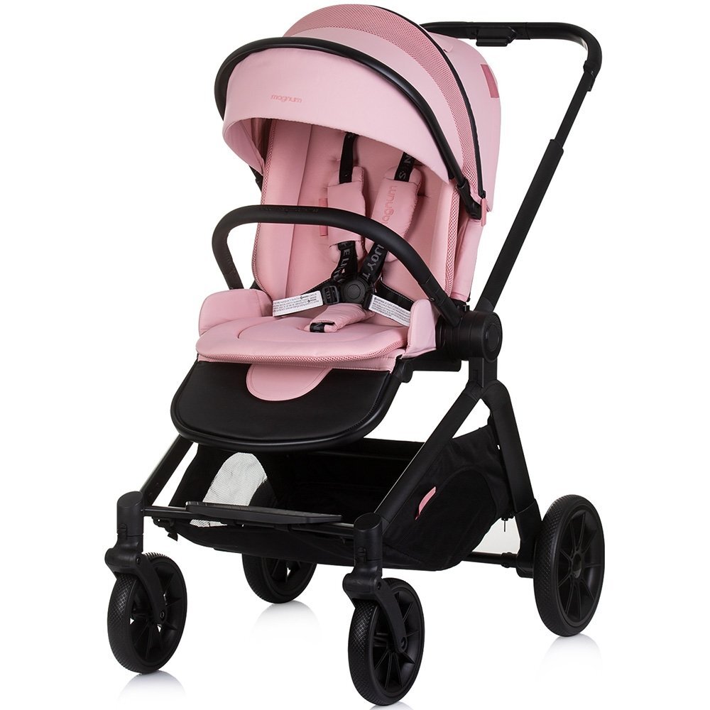 CHIPOLINO Carucior Magnum 3 in 1 pink marshmallow cu suspensii cadru din aluminiu rucsac husa picioare greutate admisa 22 kg