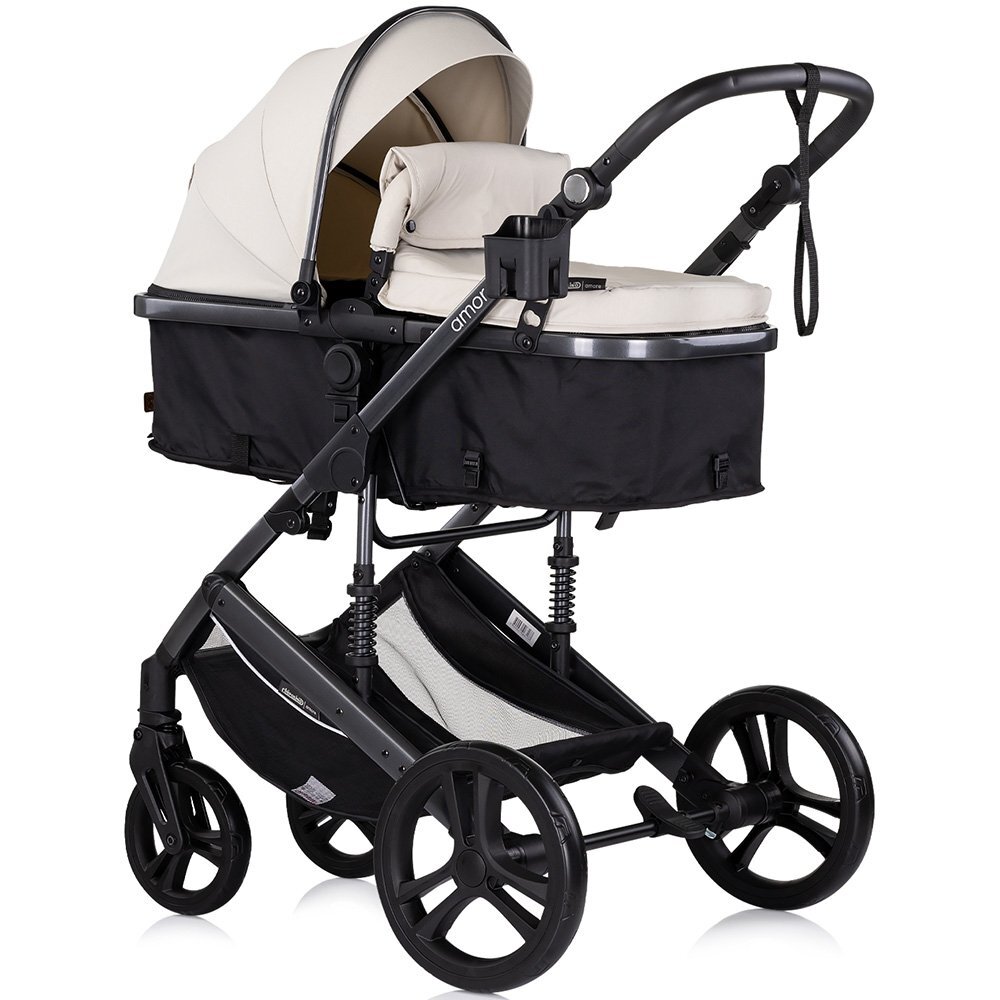 CHIPOLINO Carucior pentru copii Amore Biscotta 3 in 1 transformabil cu suspensii spatar reglabil husa de picioare gentuta si suport pahar