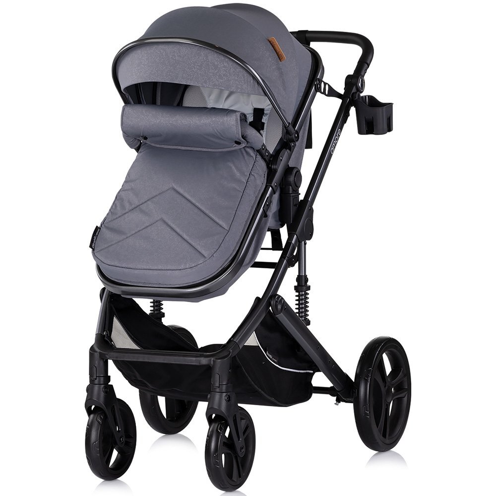CHIPOLINO Carucior pentru copii Amore Cloud Grey 2 in 1 cu sezut reversibil maner reglabil suspensii husa de picioare gentuta suport pahar greutate admisa 22 kg