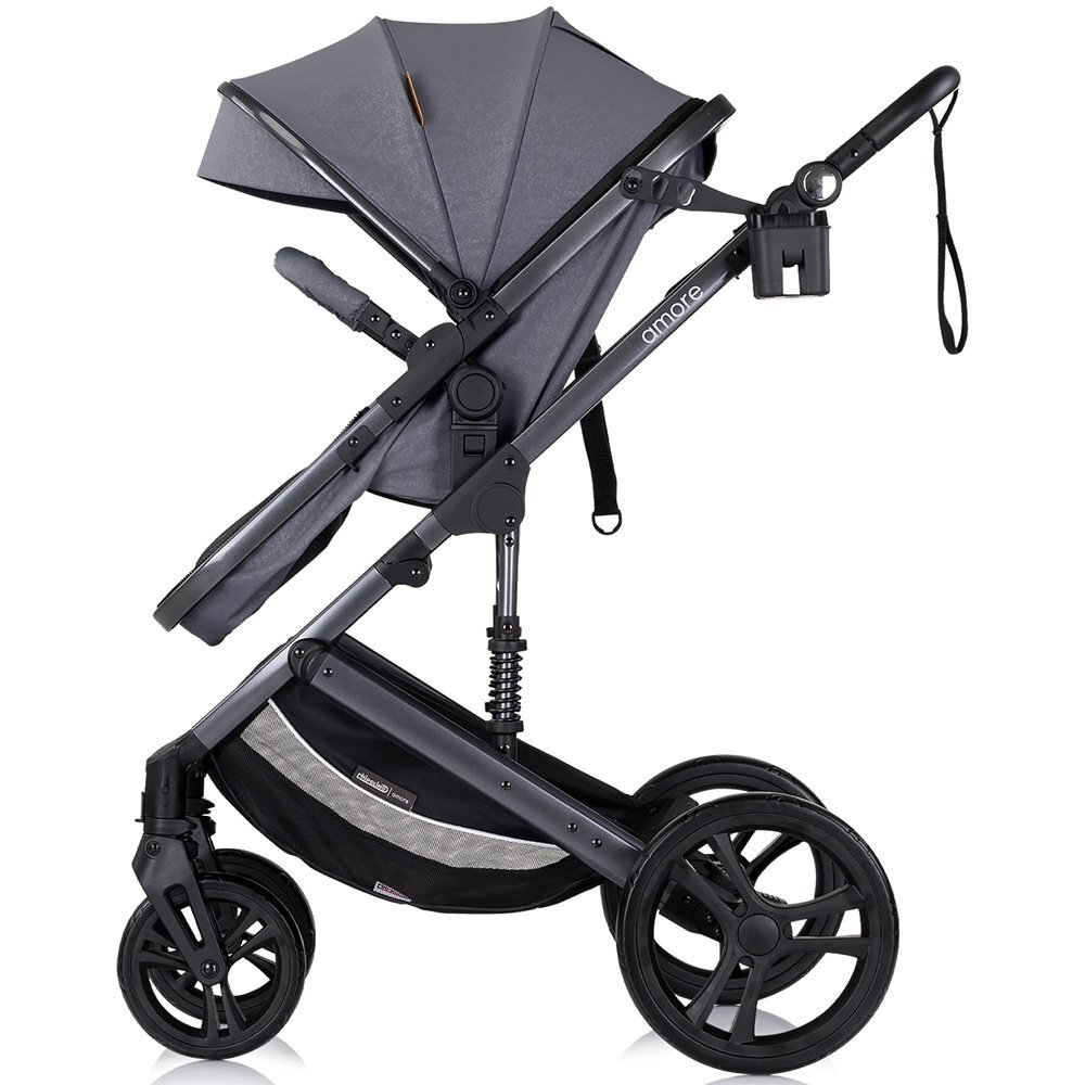 CHIPOLINO Carucior pentru copii Amore Cloud Grey 2 in 1 cu sezut reversibil maner reglabil suspensii husa de picioare gentuta suport pahar greutate admisa 22 kg
