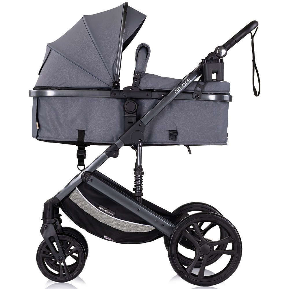 CHIPOLINO Carucior pentru copii Amore Cloud Grey 2 in 1 cu sezut reversibil maner reglabil suspensii husa de picioare gentuta suport pahar greutate admisa 22 kg