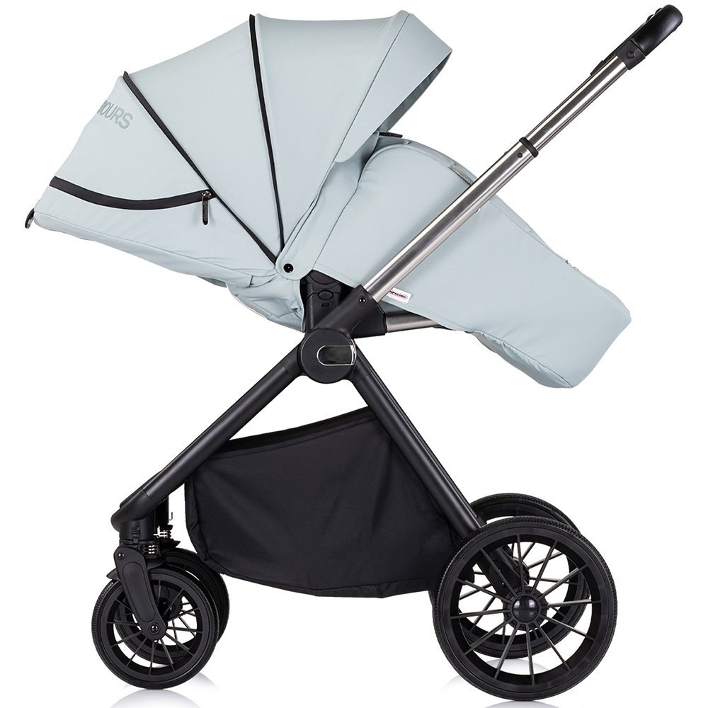 CHIPOLINO Carucior pentru copii Encanto 3 in 1 basil cu spatar reglabil suspensii bara detasabila suport piciare ajustabil maner reglabil si accesorii