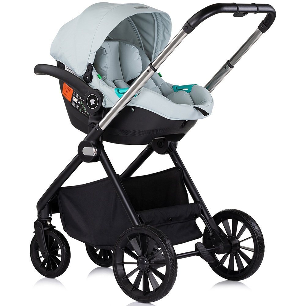 CHIPOLINO Carucior pentru copii Encanto 3 in 1 basil cu spatar reglabil suspensii bara detasabila suport piciare ajustabil maner reglabil si accesorii