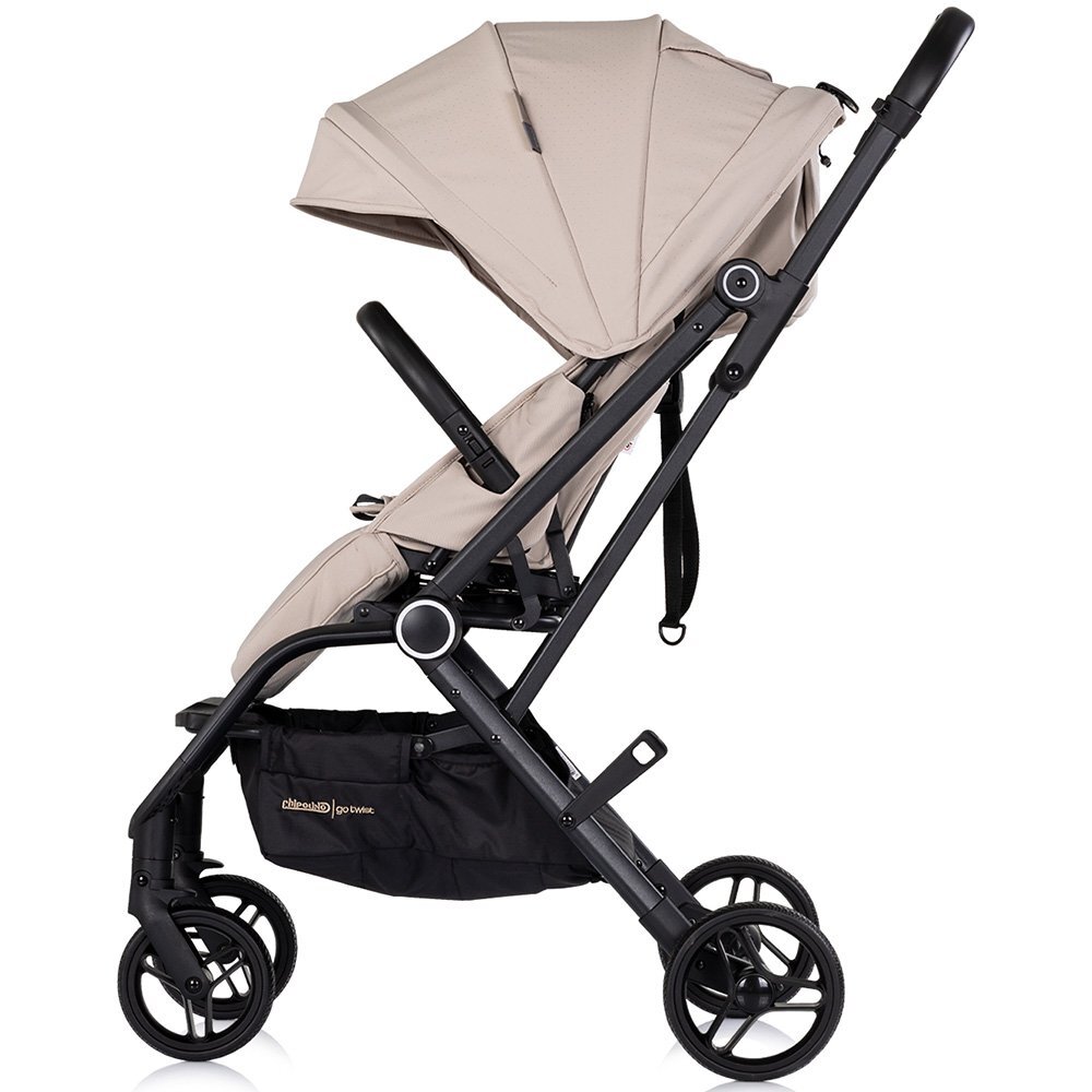 CHIPOLINO Carucior pentru copii Go Twist Latte cu sezut rotativ cadru din aluminiu bara detasabila suport reglabil pentru picioare roti cu suspensii greutate admisa 22 kg
