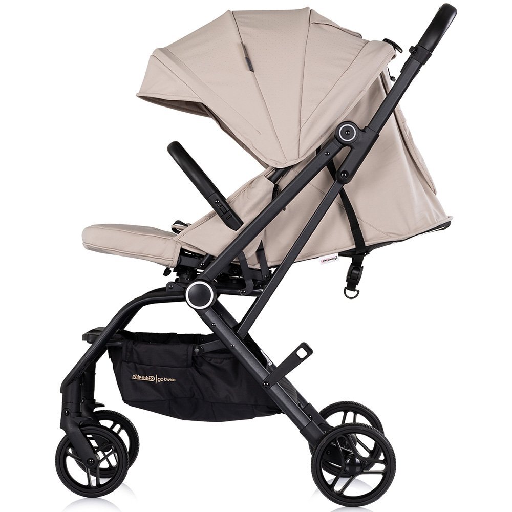 CHIPOLINO Carucior pentru copii Go Twist Latte cu sezut rotativ cadru din aluminiu bara detasabila suport reglabil pentru picioare roti cu suspensii greutate admisa 22 kg
