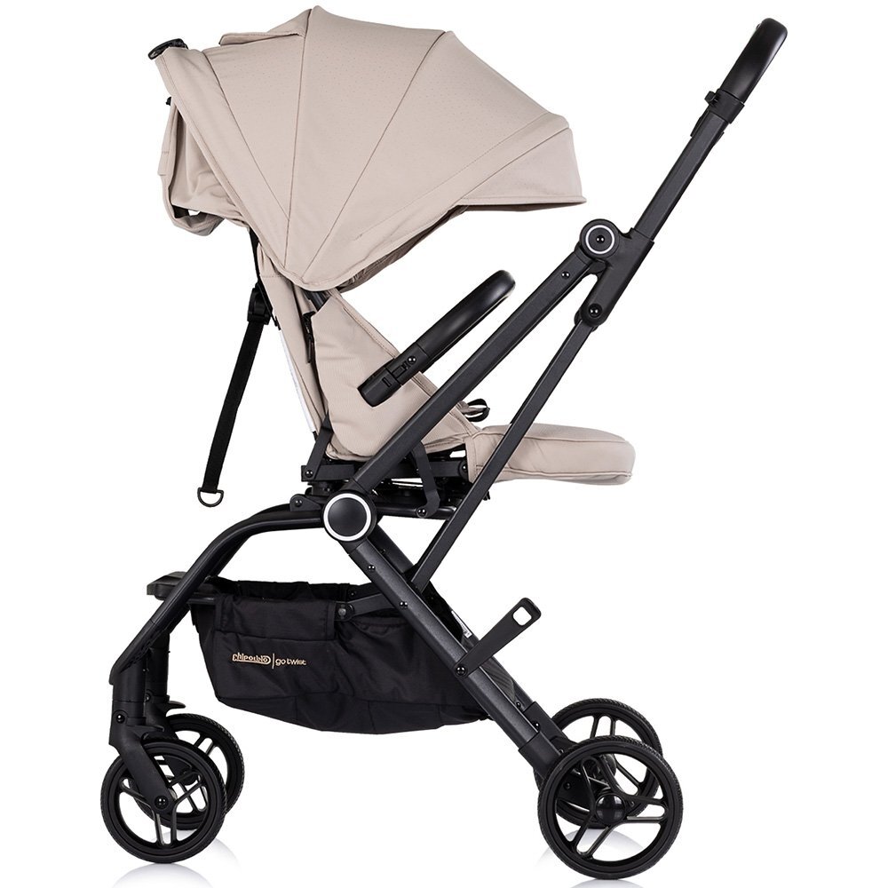 CHIPOLINO Carucior pentru copii Go Twist Latte cu sezut rotativ cadru din aluminiu bara detasabila suport reglabil pentru picioare roti cu suspensii greutate admisa 22 kg