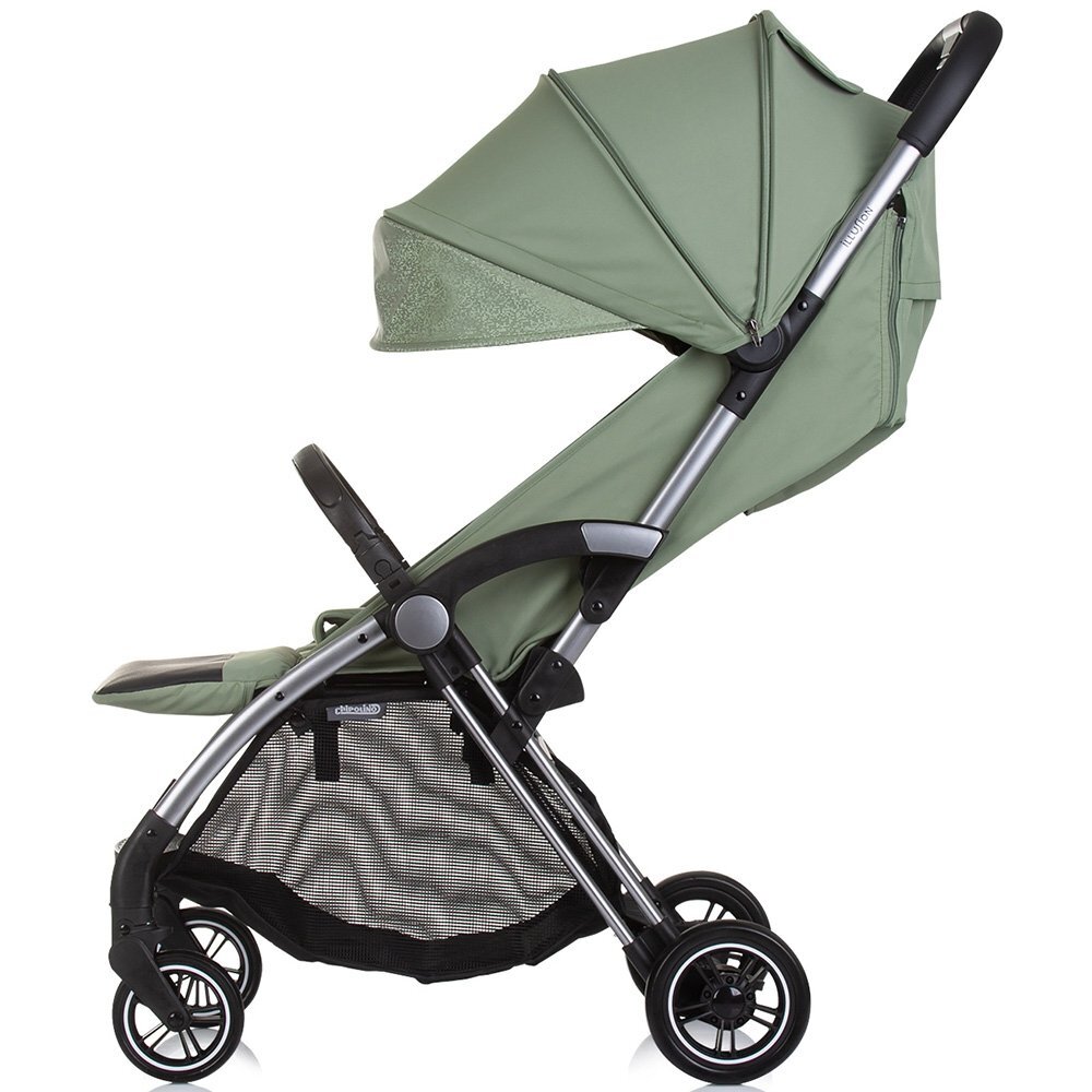 CHIPOLINO Carucior pentru copii Illusion basil Pliere automata Spatar reglabil bara de protectie detasabila Suport picioare reglabil greutate suportata 22 kg