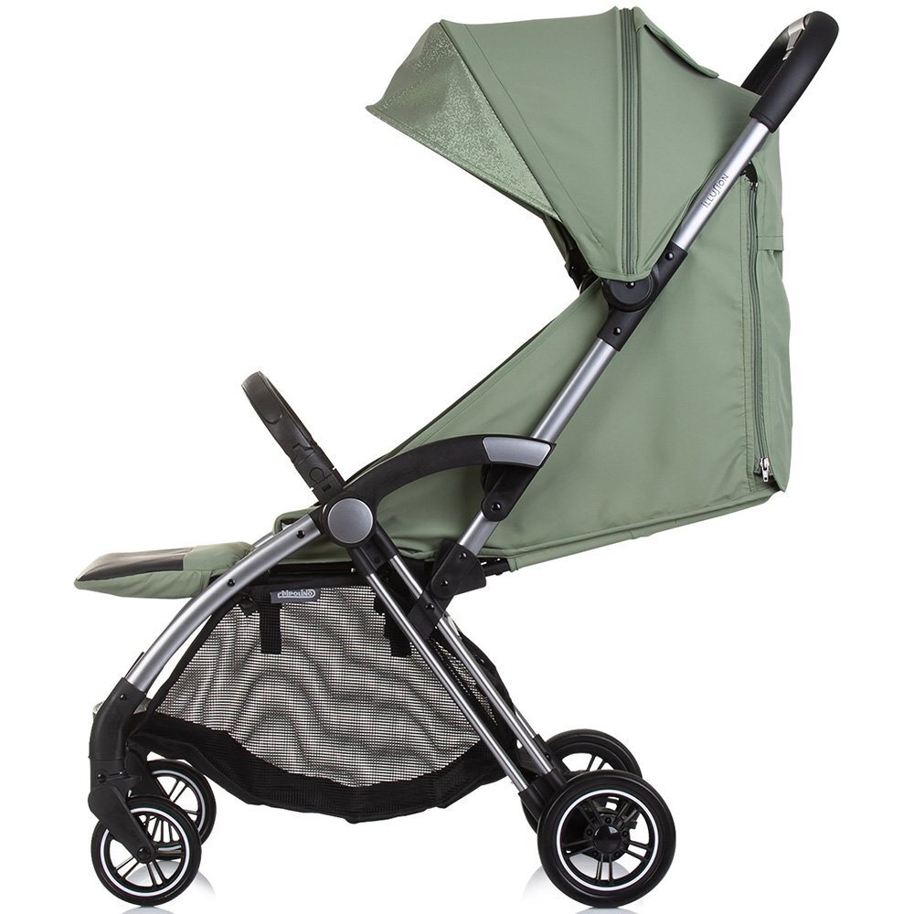 CHIPOLINO Carucior pentru copii Illusion basil Pliere automata Spatar reglabil bara de protectie detasabila Suport picioare reglabil greutate suportata 22 kg