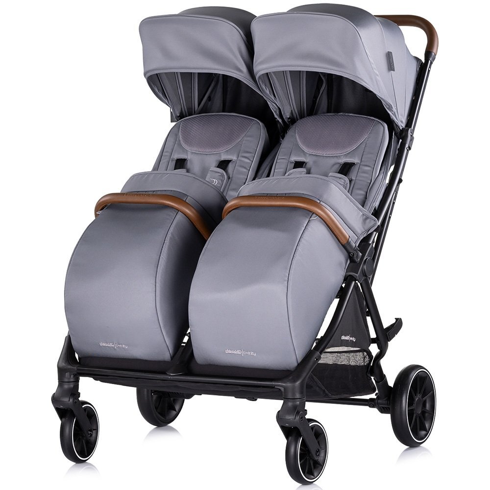 CHIPOLINO Carucior pentru gemeni Twinity Cloud cadru din aluminiu suspensii huse picioare suport pahar gentuta