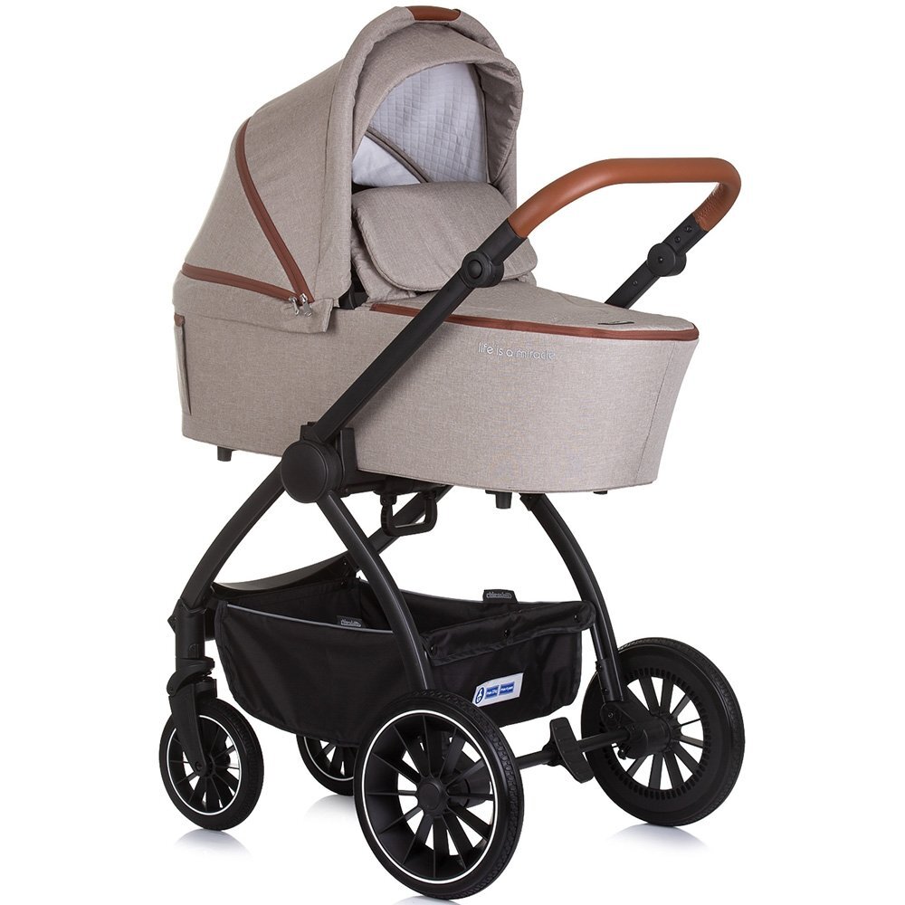 CHIPOLINO Carucior Prestige 3 in 1 tiramisu cu suspensii cadru din aluminiu rucsac husa picioare greutate admisa 22 kg