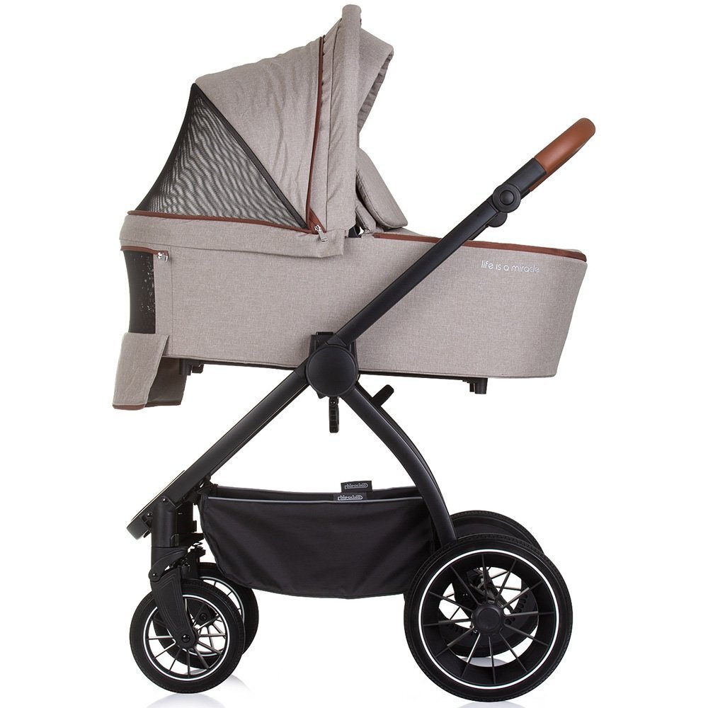 CHIPOLINO Carucior Prestige 3 in 1 tiramisu cu suspensii cadru din aluminiu rucsac husa picioare greutate admisa 22 kg