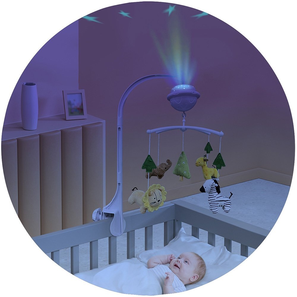 CHIPOLINO Carusel muzical pentru patut Jungle cu proiector functie bluetooth volum reglabil prindere universala jucarii detasabile