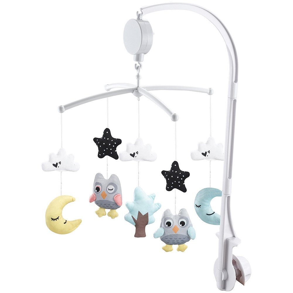 CHIPOLINO Carusel muzical pentru patut Owls cu prindere universala si jucarii detasabile
