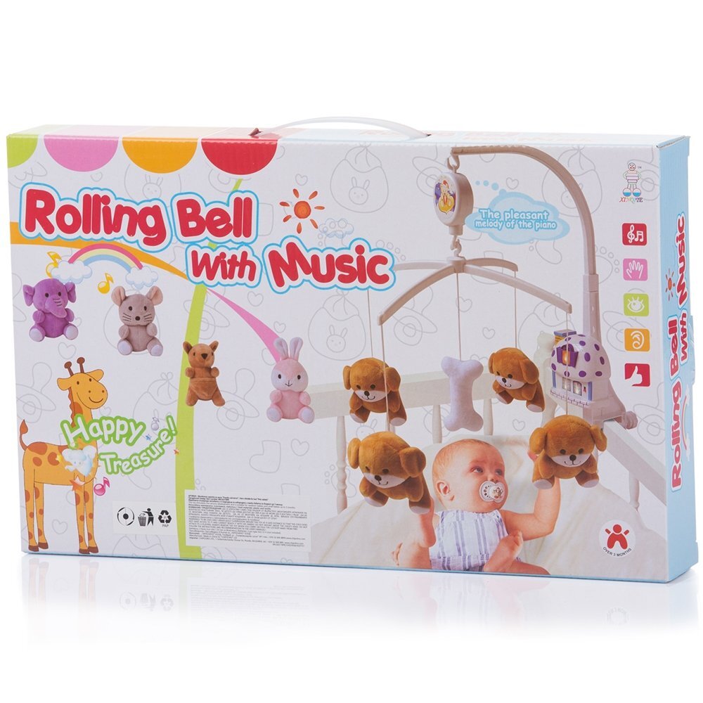 CHIPOLINO Carusel muzical pentru patut Pink rabbits