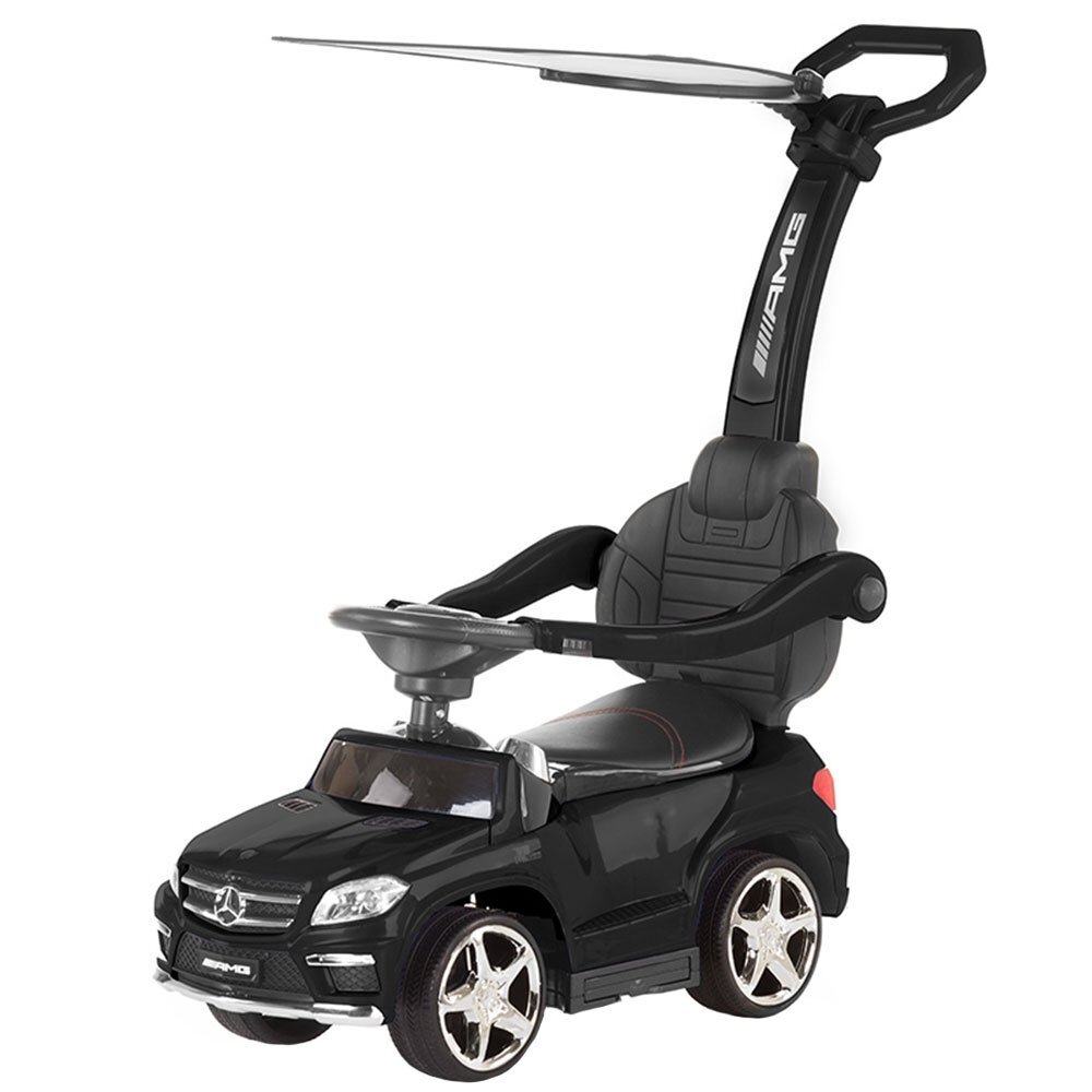 CHIPOLINO Masinuta copii de impins Mercedes Benz GL63 AMG black cu copertina maner detasabil sunete amuzante scaun spatios din piele Suport pentru picioare retractabil bara de proectie
