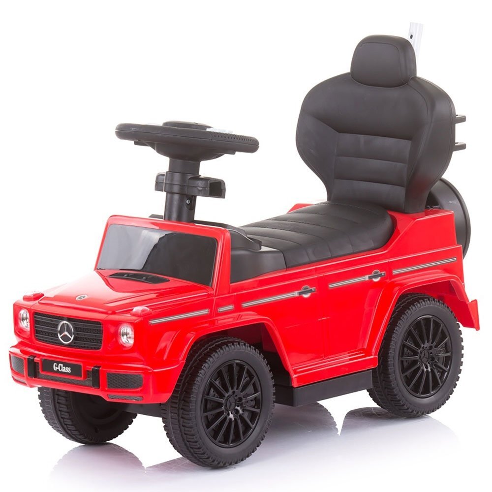 CHIPOLINO Masinuta copii de impins Mercedes G350 Red cu maner si copertina detasabile spatiu de depozitare sub sezut suport pentru picioare retractabil potrivita copiilor cu varsta mai mare de 1 an cu greutatea pana la 25