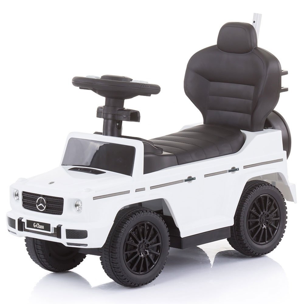 CHIPOLINO Masinuta copii de impins Mercedes G350 white cu maner si copertina detasabile spatiu de depozitare sub sezut suport pentru picioare retractabil potrivita copiilor cu varsta mai mare de 1 an cu greutatea pana la 2