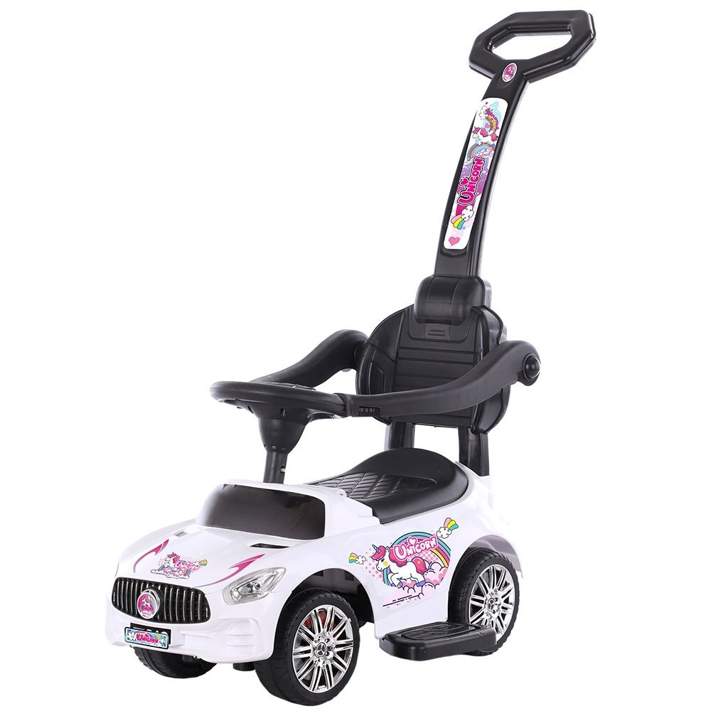 CHIPOLINO Masinuta copii de impins Unicorn white cu maner si bara de siguranta detasabile spatiu de depozitare sub sezut suport pentru picioare recomandata copiilor cu varsta mai mare de 15 ani