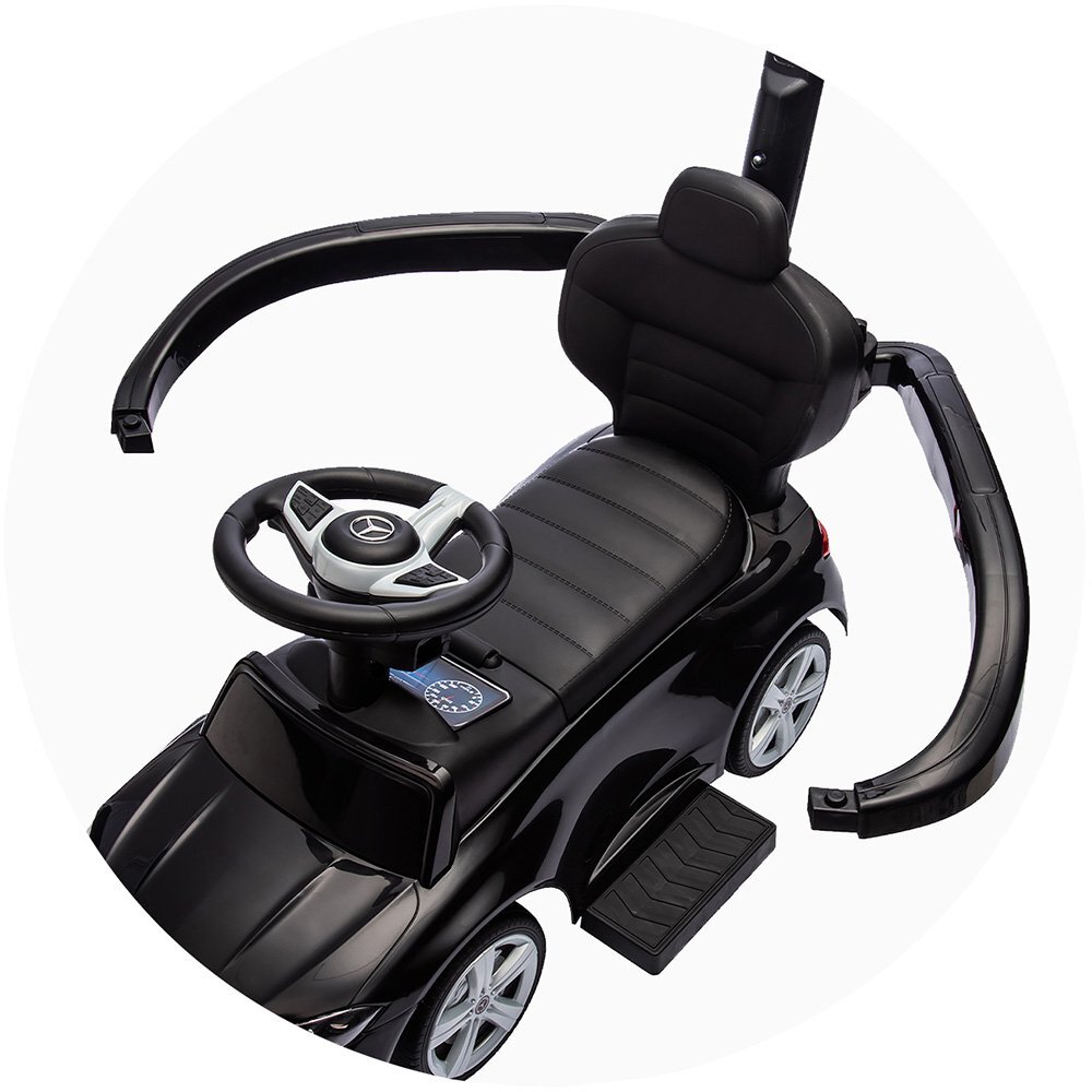 CHIPOLINO Masinuta de impins cu maner Mercedes Benz C-Class Black cu bara de siguranta suport pentru picioare spatiu depozitare volan cu sunete greutate admisa 25 kg